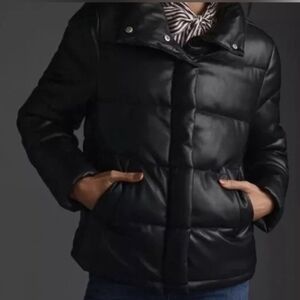 7 For All Mankind Black Vegan Leather Puffer Jacket XS